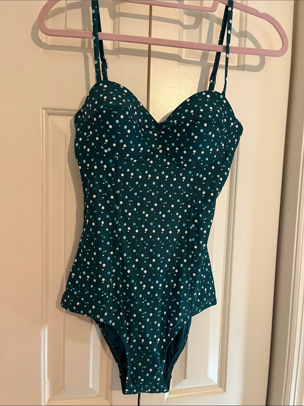 DKNY Teal Polka Dot One-Piece Swimsuit with Adjustable Straps